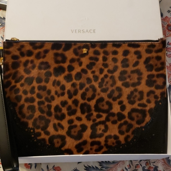 Versace Handbags - Versace clutch wristlet leopard print pony hair